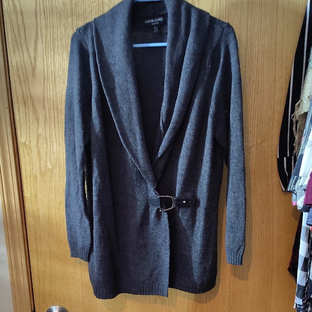 croft & barrow charcoal shawl collar cardigan with buckle